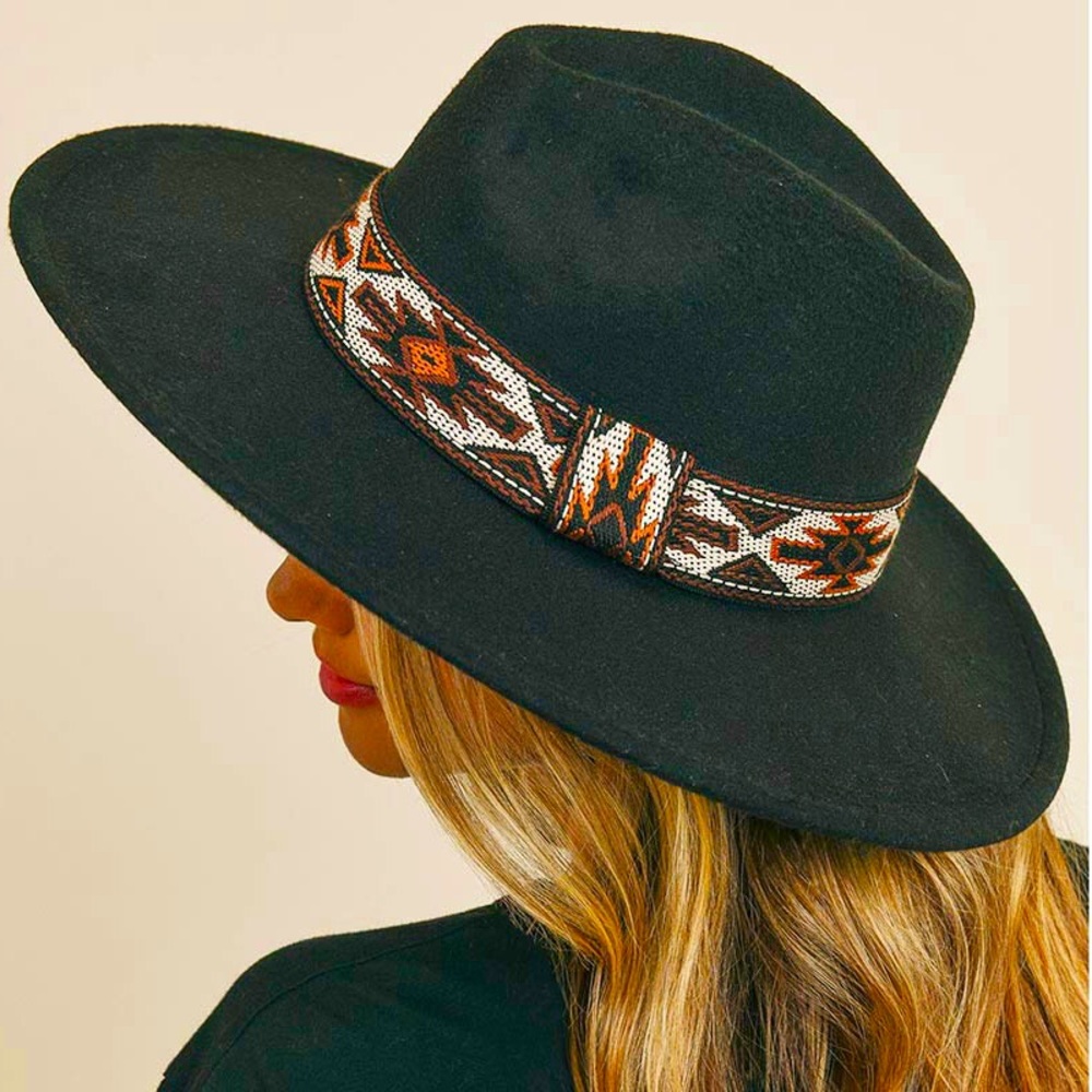Black Tribal Band Panama Hat